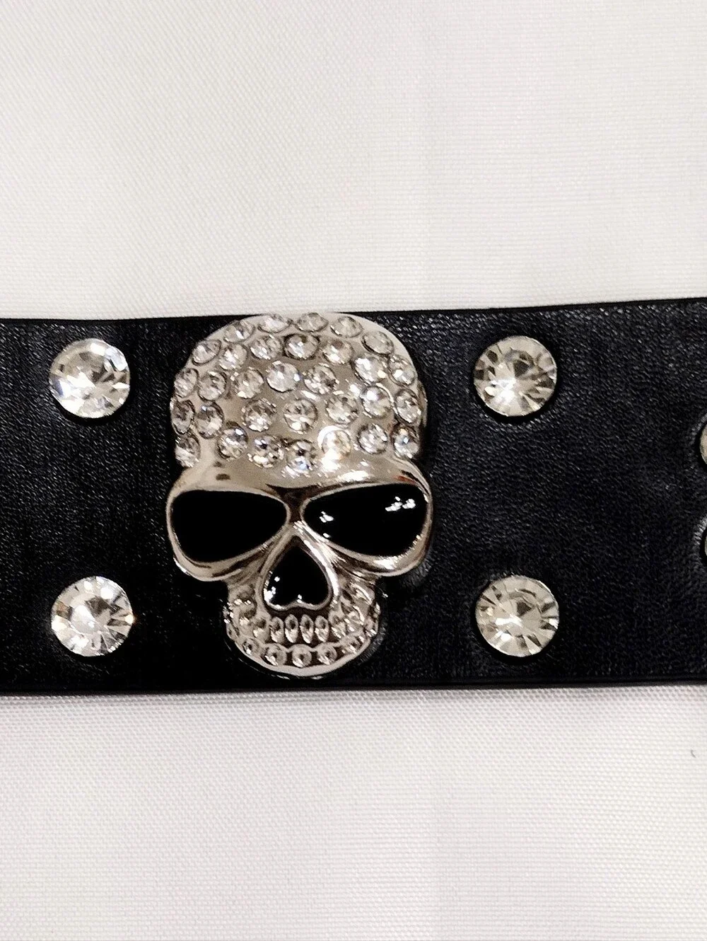 Black Studded Gothic Style Buckle Belt With Skulls